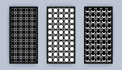 Laser cut panel. Abstract geometric pattern with lines, rhombuses, squares. Elegant decorative template, CNC design