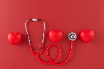 Red statoscope with red heart for Valentine day, World Health Day,World Blood Donor Day and Doctor...