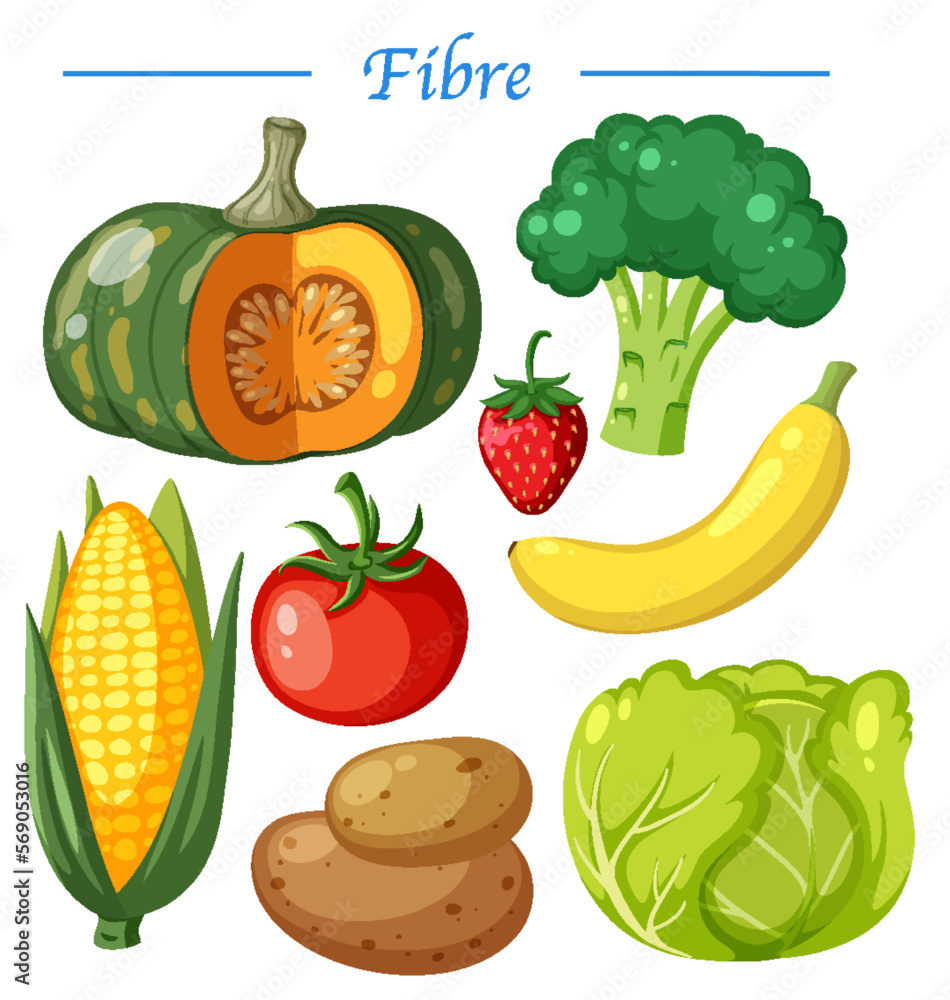 Poster vegetable and fruit with fibre text