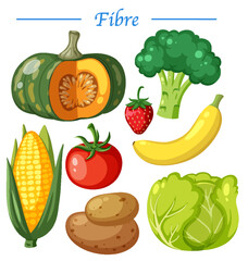 Vegetable and fruit with fibre text