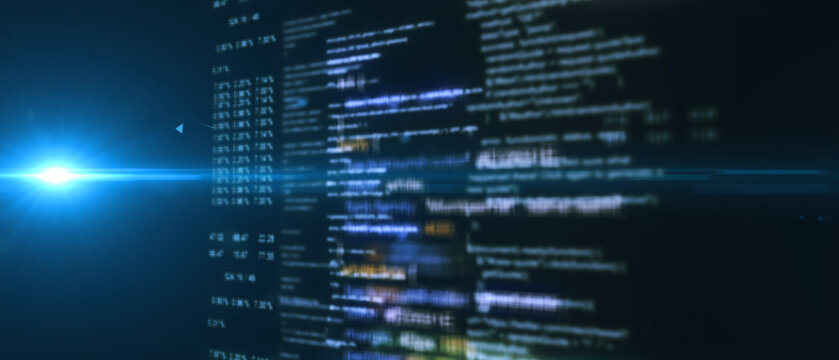 Technological background. Software source code. Program code. Programming code on virtual screen. Illustration.