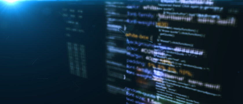 Technological background. Software source code. Program code. Programming code on virtual screen. Illustration.
