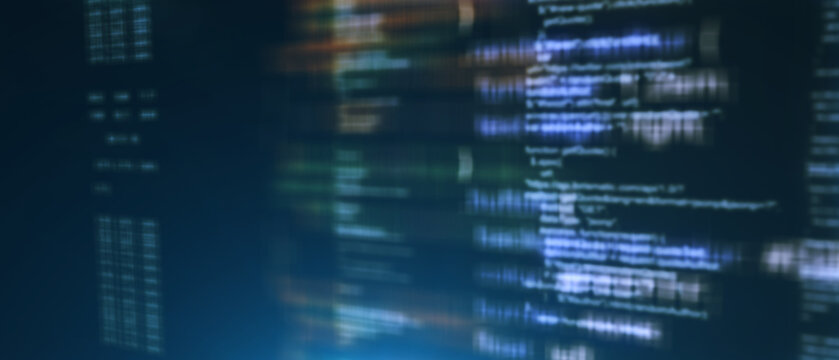 Technological background. Software source code. Program code. Programming code on virtual screen. Illustration.