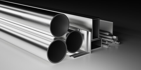 Steel pipes on white background.  3D Illustration