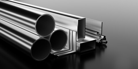 Steel pipes on a black background. 3D Illustration