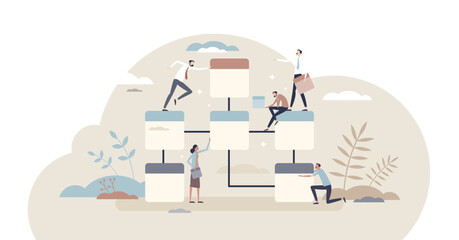 Database design as effective file folder organization and structure tiny person concept, transparent background. User friendly website development with information storage system model illustration.