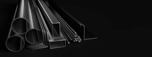 Foto auf Leinwand Steel pipes on a black background.  3D Illustration © photon_photo