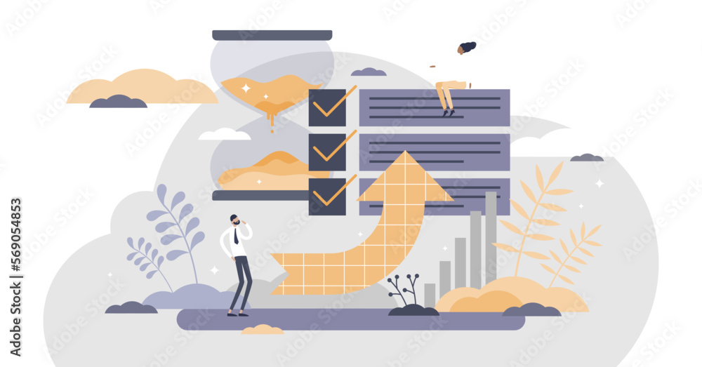 Poster productivity management with to-do list and task strategy tiny person concept, transparent backgroun