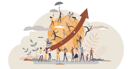 Overpopulation and human crowd density growth on earth tiny person concept, transparent background. People count development and volume rising as demography statistics measurement illustration. - obrazy, fototapety, plakaty