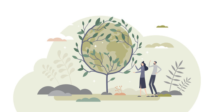 Save trees and forest protection for sustainable future tiny person concept, transparent background. Environment care and preservation from deforestation illustration.