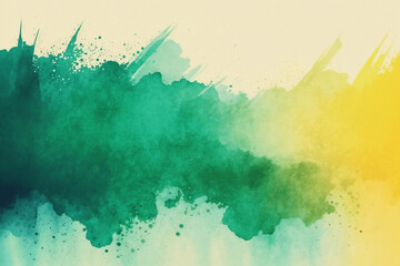 Designed abstract watercolor background, teal, yellow, green