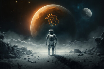 Obraz premium Bitcoin is going to the Moon soon, generative AI