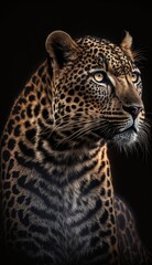 Fototapeta na wymiar leopard facing forward on black background