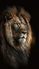 Naklejka na ściany i meble lion king facing sideways on black background