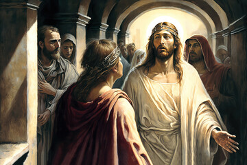 Naklejka premium The painting Jesus clothes are taken away in church St. Johann der Evangelist, Jesus, illustraiton painting (ai generated)