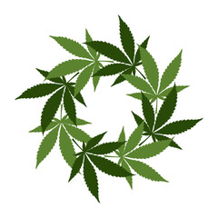 A transparent cannabis leaf swirl pattern design element.