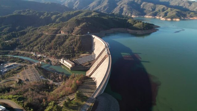Huge power dam and hydroelectric plant. Shasta Dam, Sacramento River, California