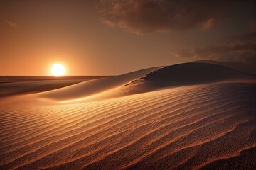 Fototapeta na wymiar Sand dunes on the beach at sunset. Generative AI