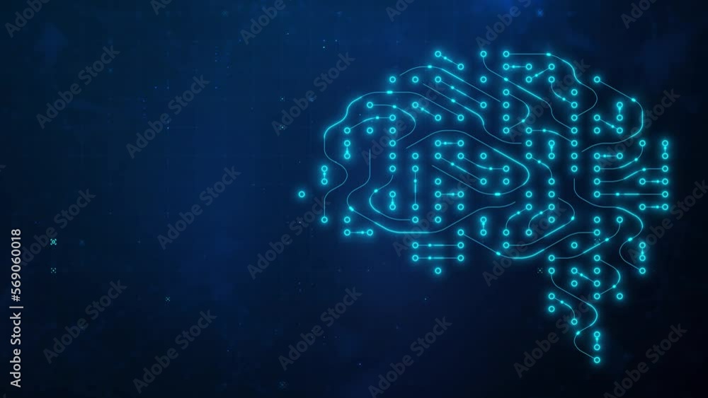 Aufkleber futuristic circuit brain 4k animation on black backdrop. artificial intelligence and brainstorm conc