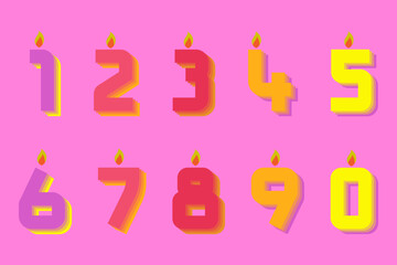 cartoon set of flat design number birthday candles