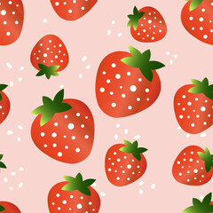 Strawberries on a pink background. Seamless summer cute pattern with berries for textile. Vector.