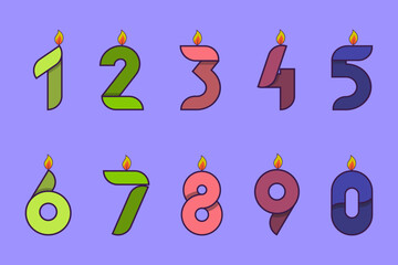 cartoon set of flat design number birthday candles