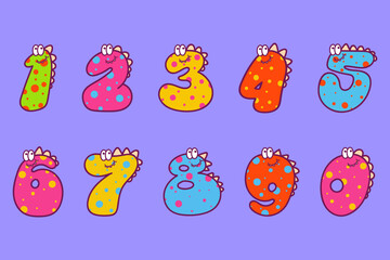 cartoon set of dino number birthday candles