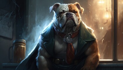 Fototapeta na wymiar Creative 4k high resolution wallpaper art of a dog inspired by game movie with comic book-inspired visuals with diverse settings, from cityscapes to space by Gongbi (generative AI)