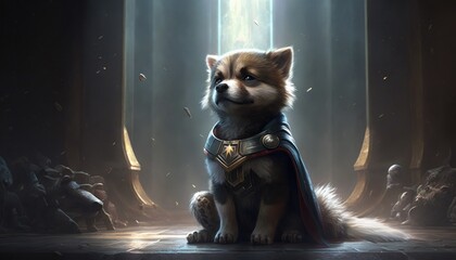 Creative 4k high resolution wallpaper art of a dog inspired by game movie with comic book-inspired visuals with diverse settings, from cityscapes to space by Gongbi (generative AI)