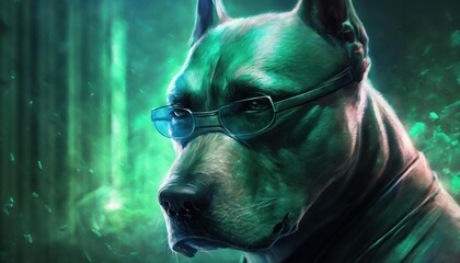 Creative 4k high resolution wallpaper art of a dog inspired by game movie with Dark, cyberpunk-inspired virtual reality and futuristic city environments by Pastel Drawing (generative AI)