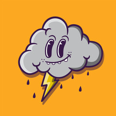 catoon illustration cloud with lightning