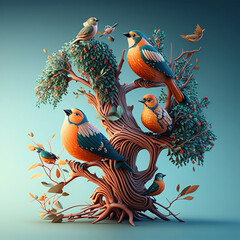Illustration of birds in spring time (AI Generated)