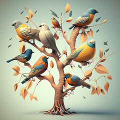 Obraz premium Illustration of birds in spring time (AI Generated)