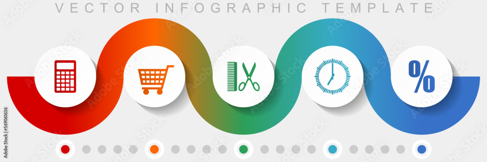 Poster shopping infographic vector template with icon set, miscellaneous icons such as calculator, cart, ba