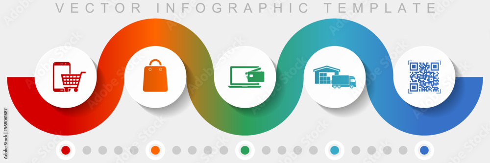Aufkleber Online store infographic vector template with icon set, miscellaneous icons such as smartphone, cart, bag, delivery and qr code for webdesign and mobile applications