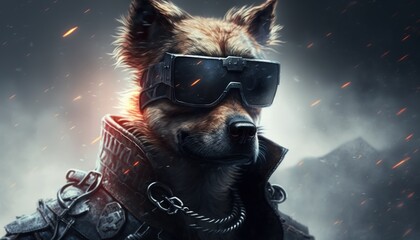 Creative 4k high resolution wallpaper art of a dog inspired by game movie with Futuristic and post-apocalyptic settings with advanced technology and cyborgs by Photography (generative AI)