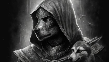 Creative 4k high resolution wallpaper art of a dog inspired by game movie with Historical settings with a mix of accurate architecture by Graphite Drawing (generative AI)