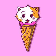 cute cartoon cat in ice cream cone