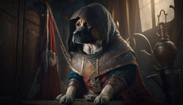 Creative 4k high resolution wallpaper art of a dog inspired by game movie with Historical settings with a mix of accurate architecture by Photography (generative AI)
