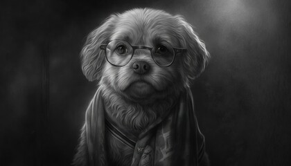 Creative 4k high resolution wallpaper art of a dog inspired by game movie with Magical, mythical and fantastical settings by Graphite Drawing (generative AI)