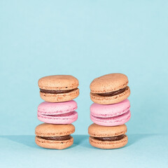 Two stacks of vintage pastel colored French macaroons or macarons