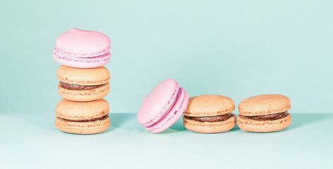 Colorful macaroons on bright background