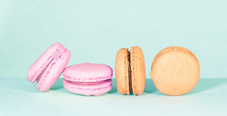 French macaroons or macaron on retro-vintage background, Dessert.