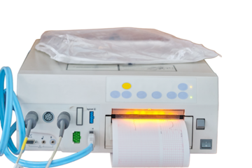 CTG device with monitoring of the state of health of the mother and child during childbirth in the hospital, isolated on a white background