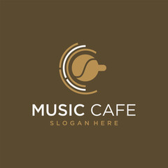 coffee shop logo design cafe with live music logo vector music and coffee combination logo