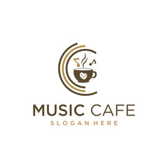 coffee shop logo design cafe with live music logo vector music and coffee combination logo