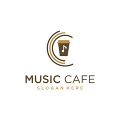 coffee shop logo design cafe with live music logo vector music and coffee combination logo