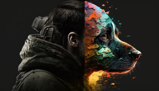 Creative 4k high resolution wallpaper art of a dog inspired by game movie with Tactical shooter with realistic military settings and weaponry by Photography (generative AI)