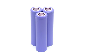 Three lithium batteries isolated on a white background, rechargeable batteries for appliances