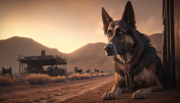 Creative 4k high resolution wallpaper art of a dog inspired by game movie with Western setting with a realistic art style and attention to historical detail by Photography (generative AI)